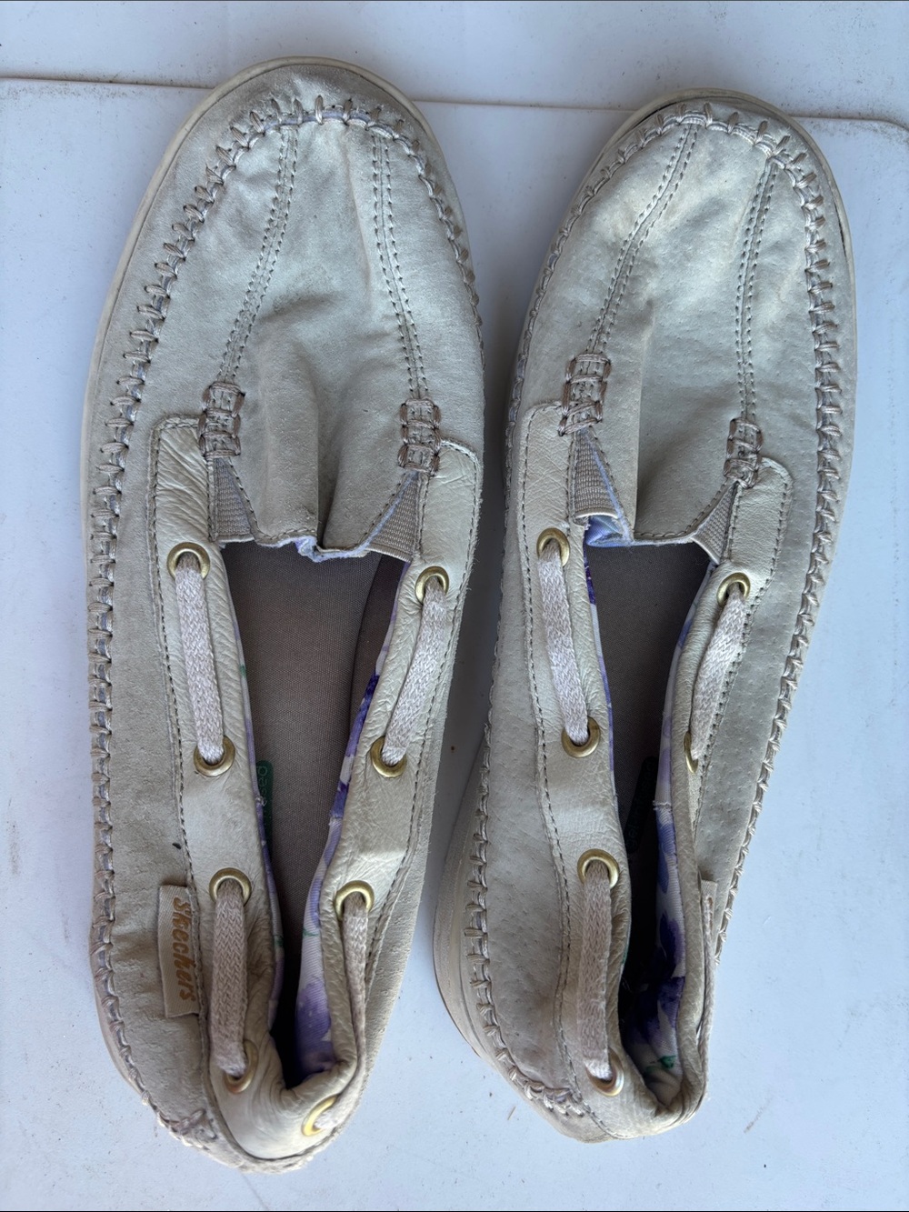 Skechers Metallic Cream Slip-On Moccasins with Grommet Detail